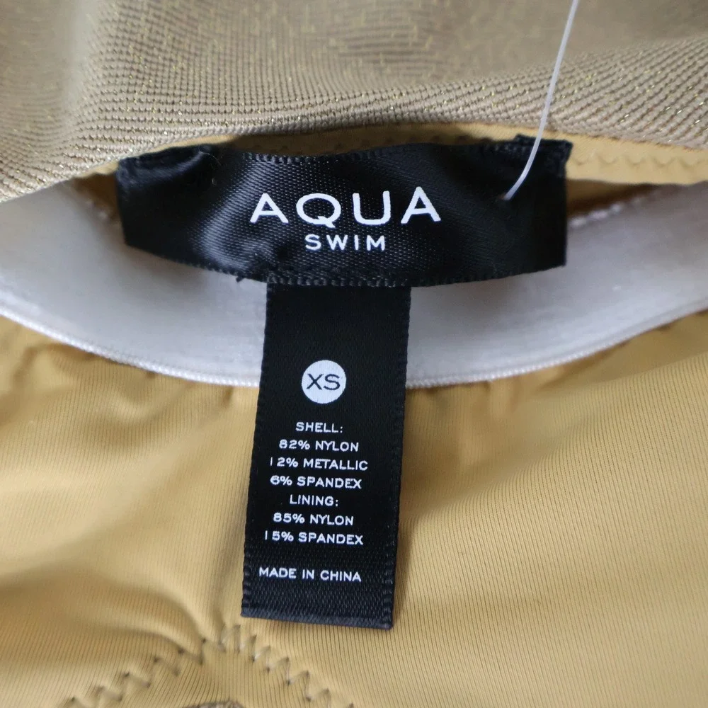 AQUA Swim One Piece Swimsuit Womens XS Gold Metallic Ruched Pearl Resort $98 NWT